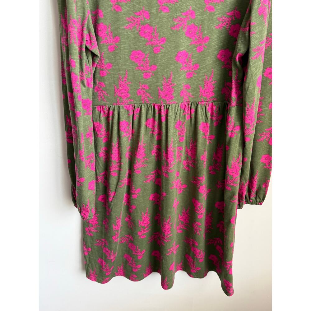 Boden Amy Puff Sleeve V-Neck Jersey Mini Dress Olive Blossomy Spring Womens 12R - Picture 11 of 11